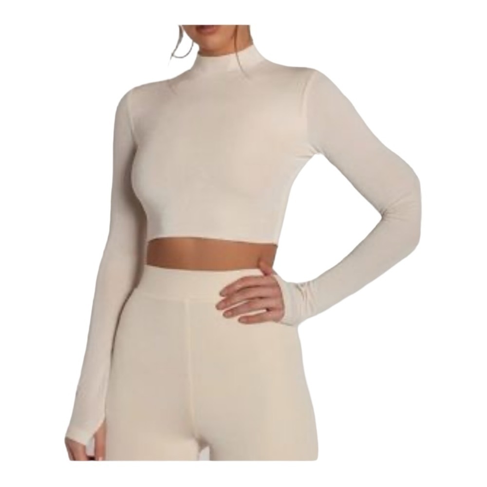 Meshki Long Sleeve Crop Top in Cream